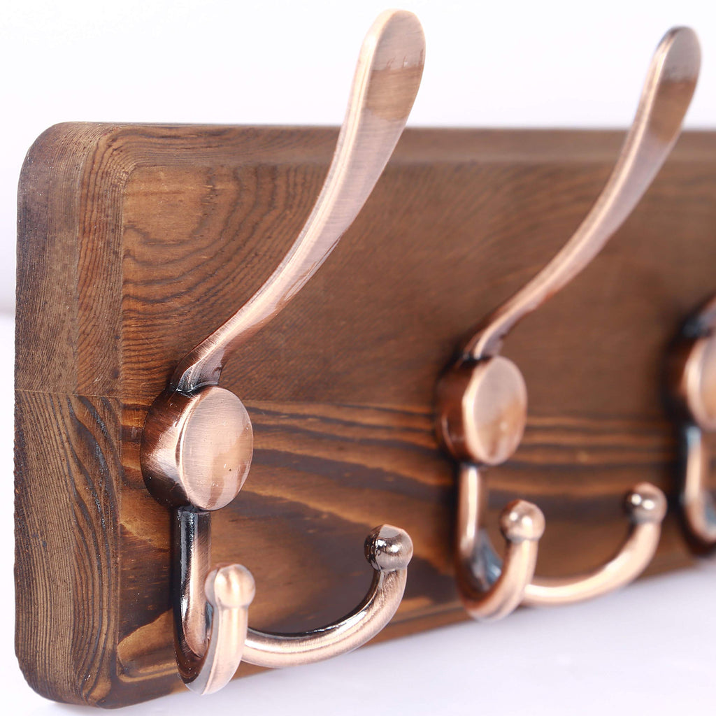 Rustic Pine Wood Wall Coat Rack with 5 Triple Hooks, 16" Stud Spacing, Farmhouse Wall Mounted Coat Rack for Hanging