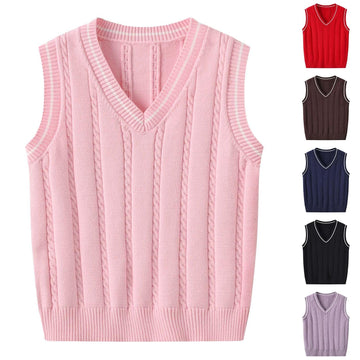 Boys Sweater VES-Kids V Neck Sweater Vest Sleeveless Classic Pullover Knit Tops Clothes School Uniform for Girls
