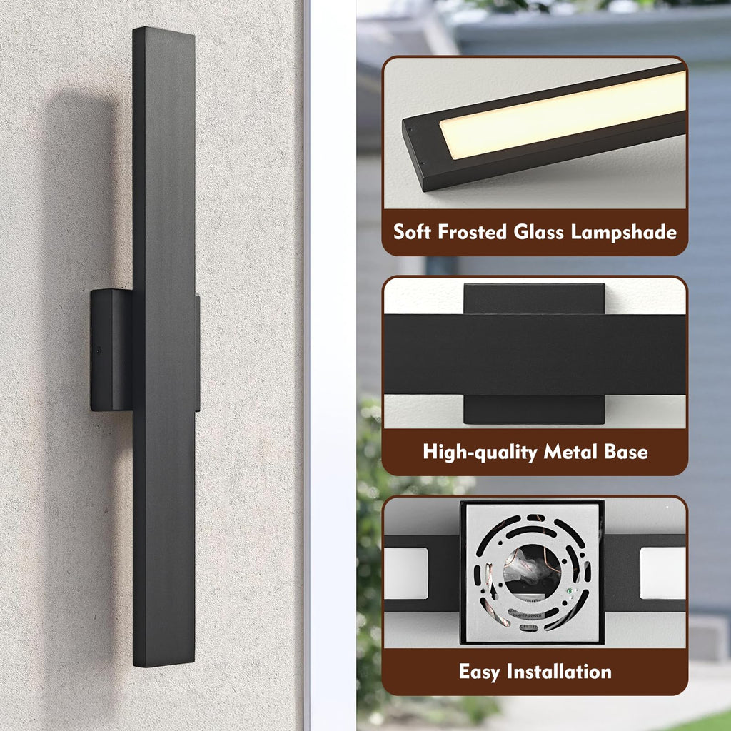 23.6inch Long Outdoor Modern LED Wall Light, 24W Waterproof IP65 Warm White Led Wall Mount Lighting Fixture Black