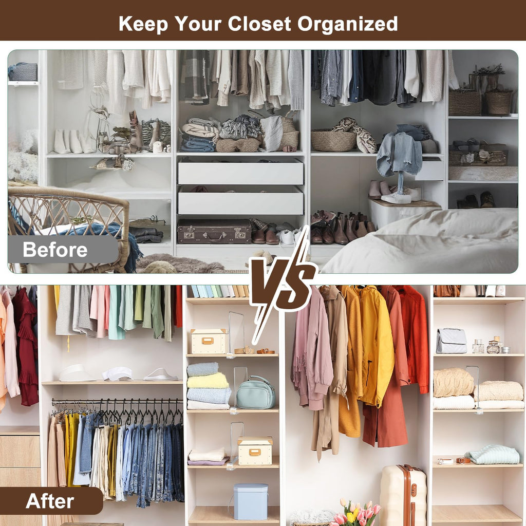 Shelf Dividers for Closet Organization, Adjustable Shelf Separators, 10 Pcs