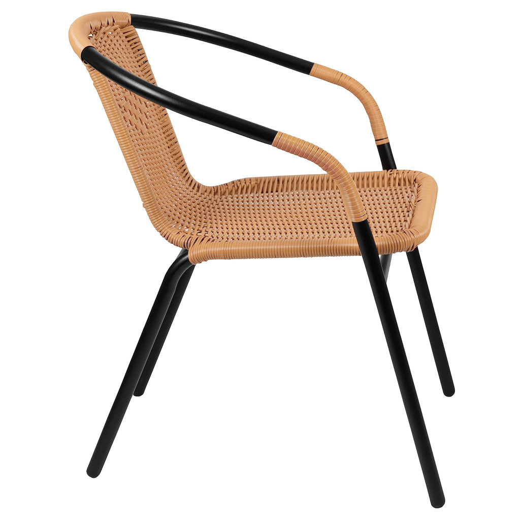 Lila 4 Pack Beige Rattan Indoor-Outdoor Restaurant Stack Chair | Versatile and Stylish Seating