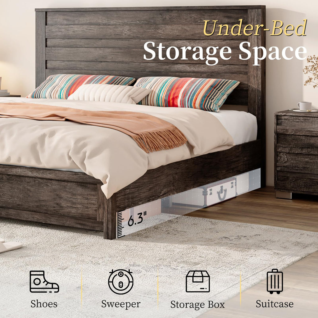 Farmhouse Bed Frame with 49" Tall Headboard