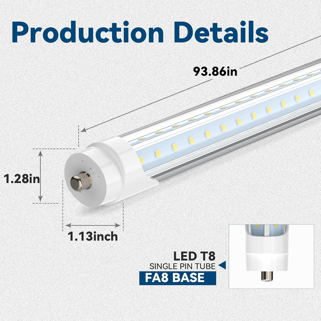 8FT LED Tube Light, 50W 6000LM 5000K, 270 Degree V Shaped