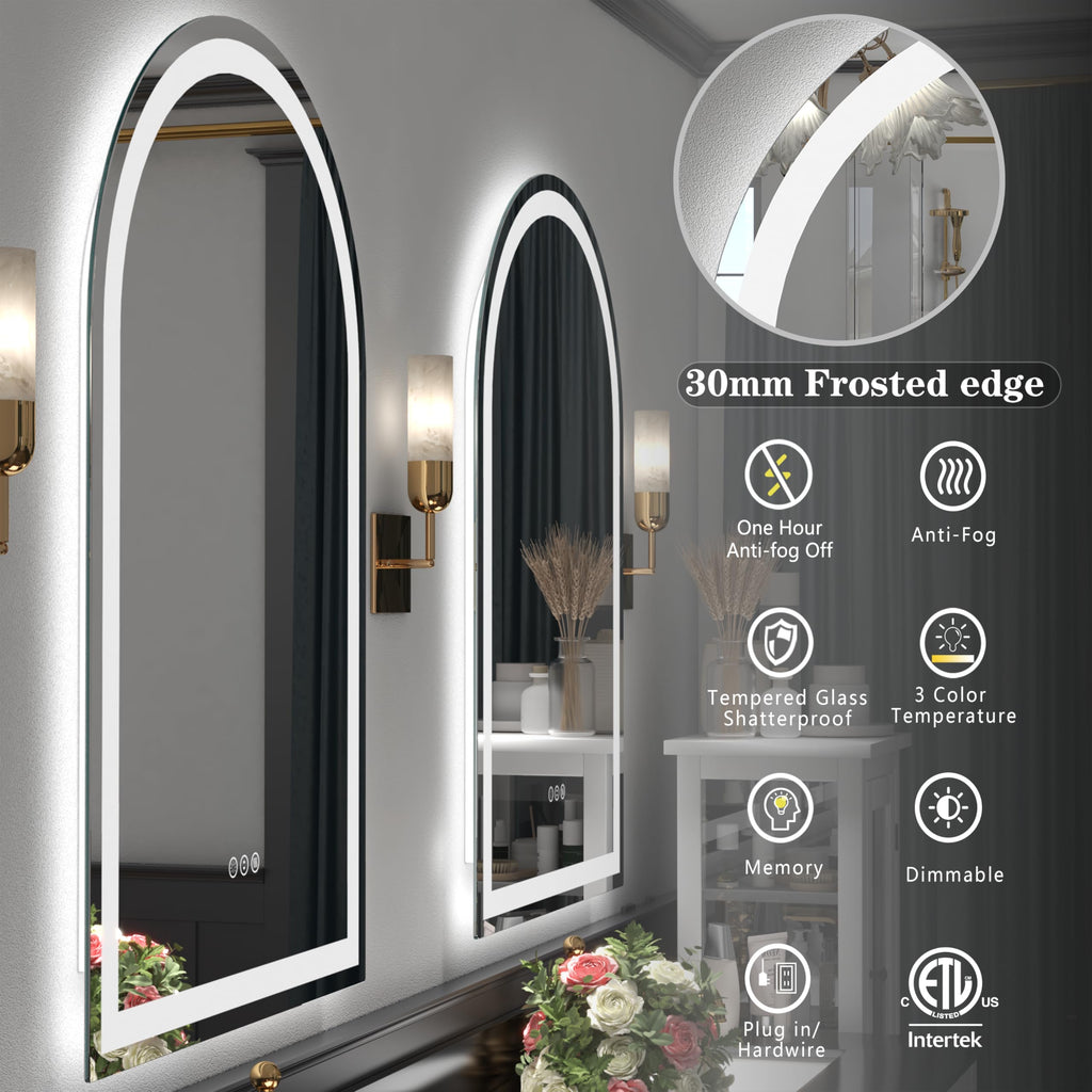 24x40 Inch Arched LED Bathroom Mirror