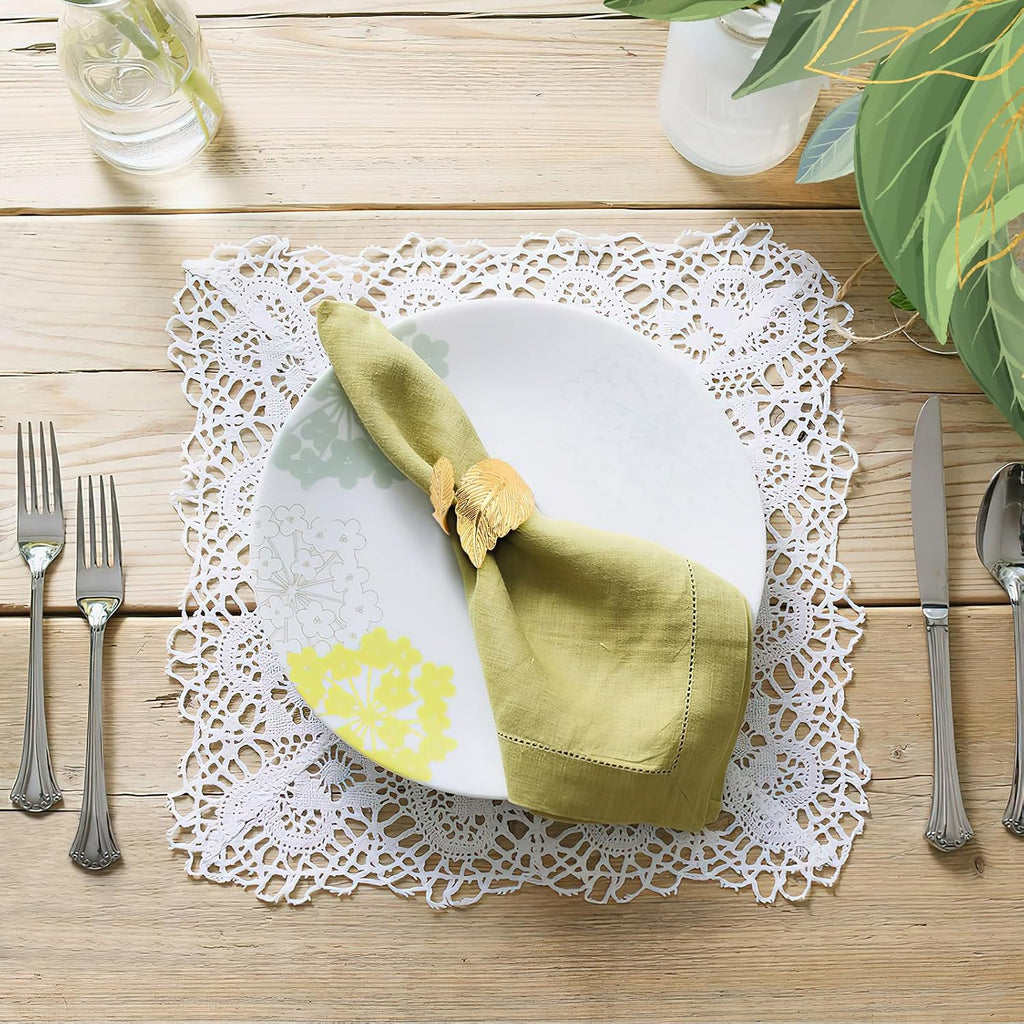Gold Napkin Rings, Metal Leaf Bulk Napkin Rings, Cloth Napkin Holder Ring Dining Table Decorations - Set of 8