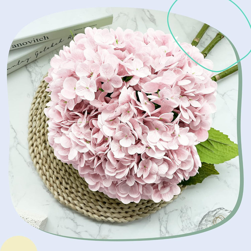 21In Pink Artificial Hydrangea Flowers with Stems - Set of 5