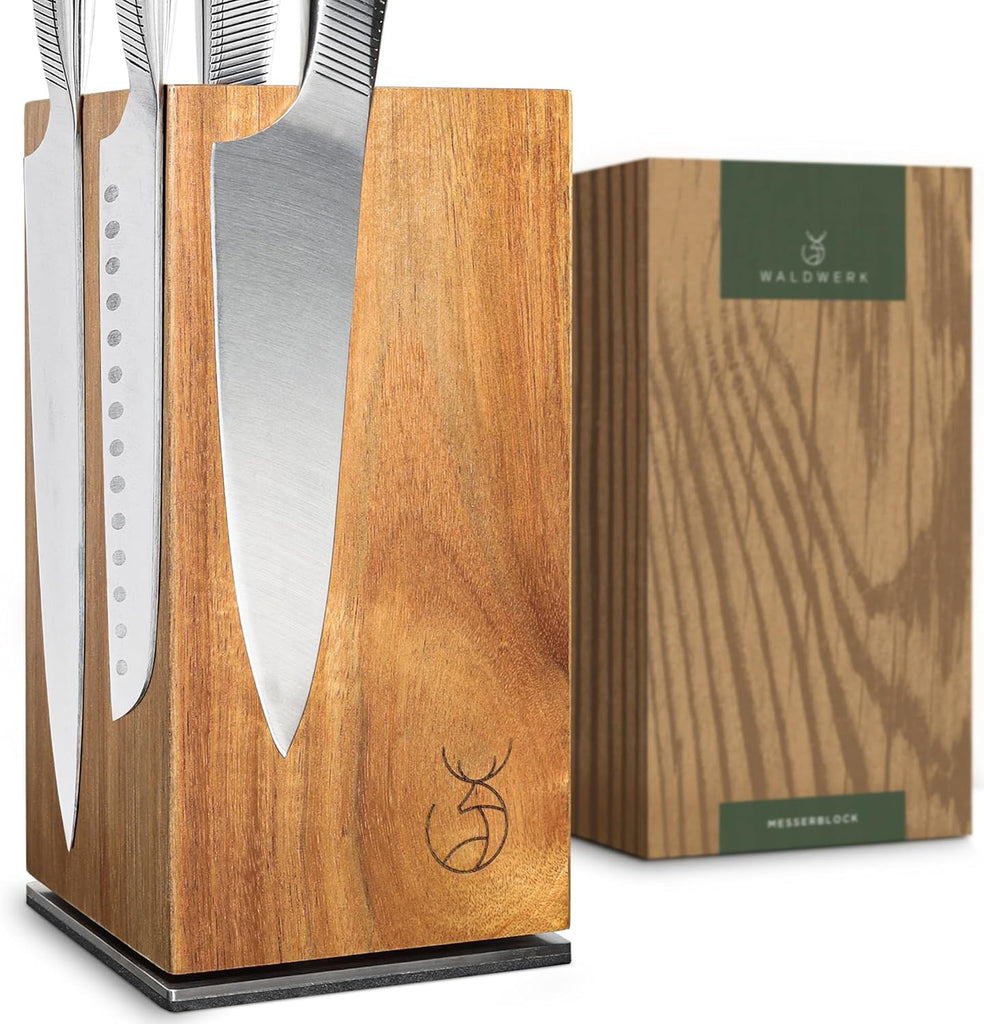 Magnetic Knife Holder Made of Acacia Wood - 360 degree rotatable Knife Block Without Knives - Knife Block - Knife