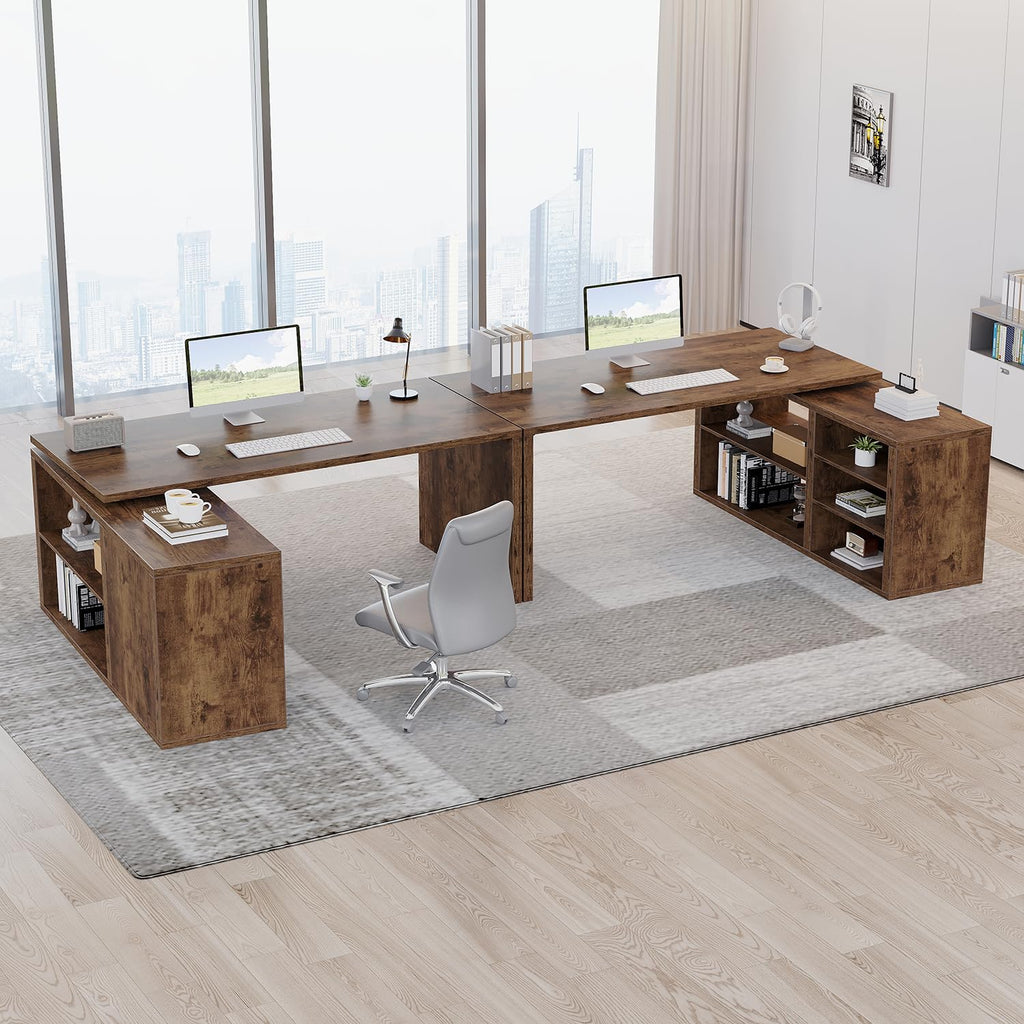 L Shaped Desk with Storage, Home Computer Desk, Rustic Brown, 55 Inch