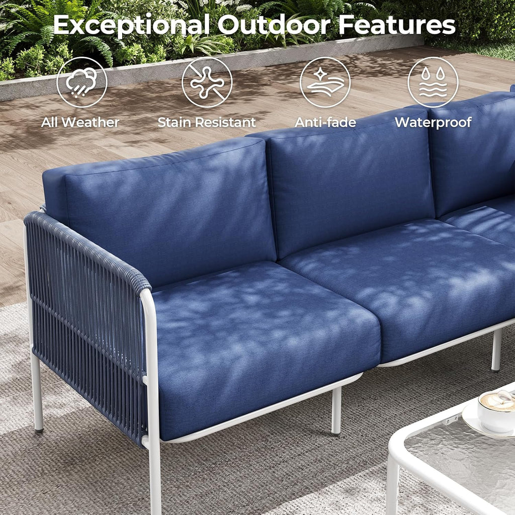 Patio Furniture Set, 6 Pieces Outdoor Sectional Sofa Set, L-Shaped Metal Patio Conversation Set with Side Table