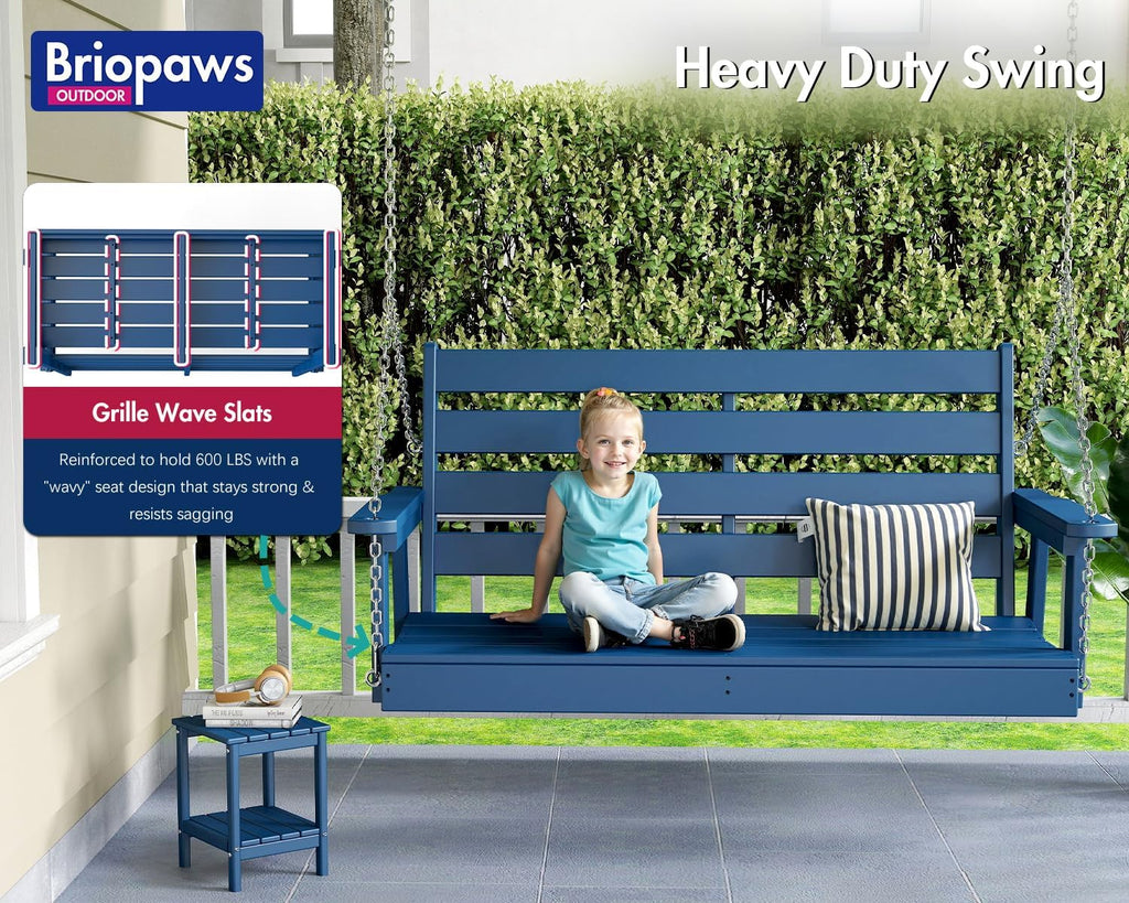 Porch Swing Bench | HDPE | 51.5" | Hanging Outdoor Swings | 2 Person | All Weather | Outside Backyard | Included 4