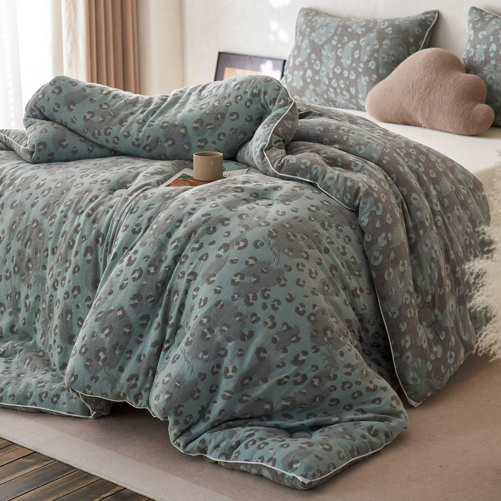 Double Layer Muslin Cotton Comforter Set Leopard Print Shabby Chic Bedding Comforter Set Soft Breathable