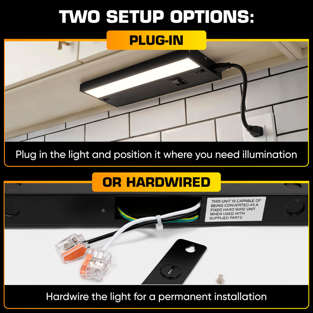 LED Under Cabinet Lighting Hardwired - 9 Inch Black