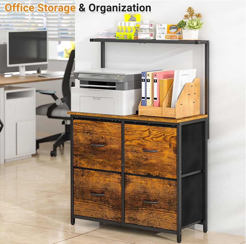 4 Drawer File Cabinet, Lateral Filing Cabinets , Large Printer Stand with Open Storage Shelf, Office Storage File