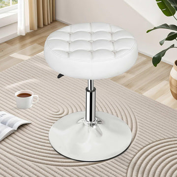 Vanity Chair Stool Modern Tufted Round Ottoman Stool Swivel Makeup Chair Bedroom Living Room (White)