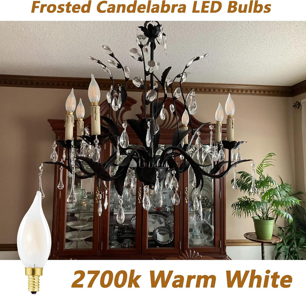 E12 Frosted LED Candelabra Candle Bulb 25W Dimmable 2700K LED Bulb