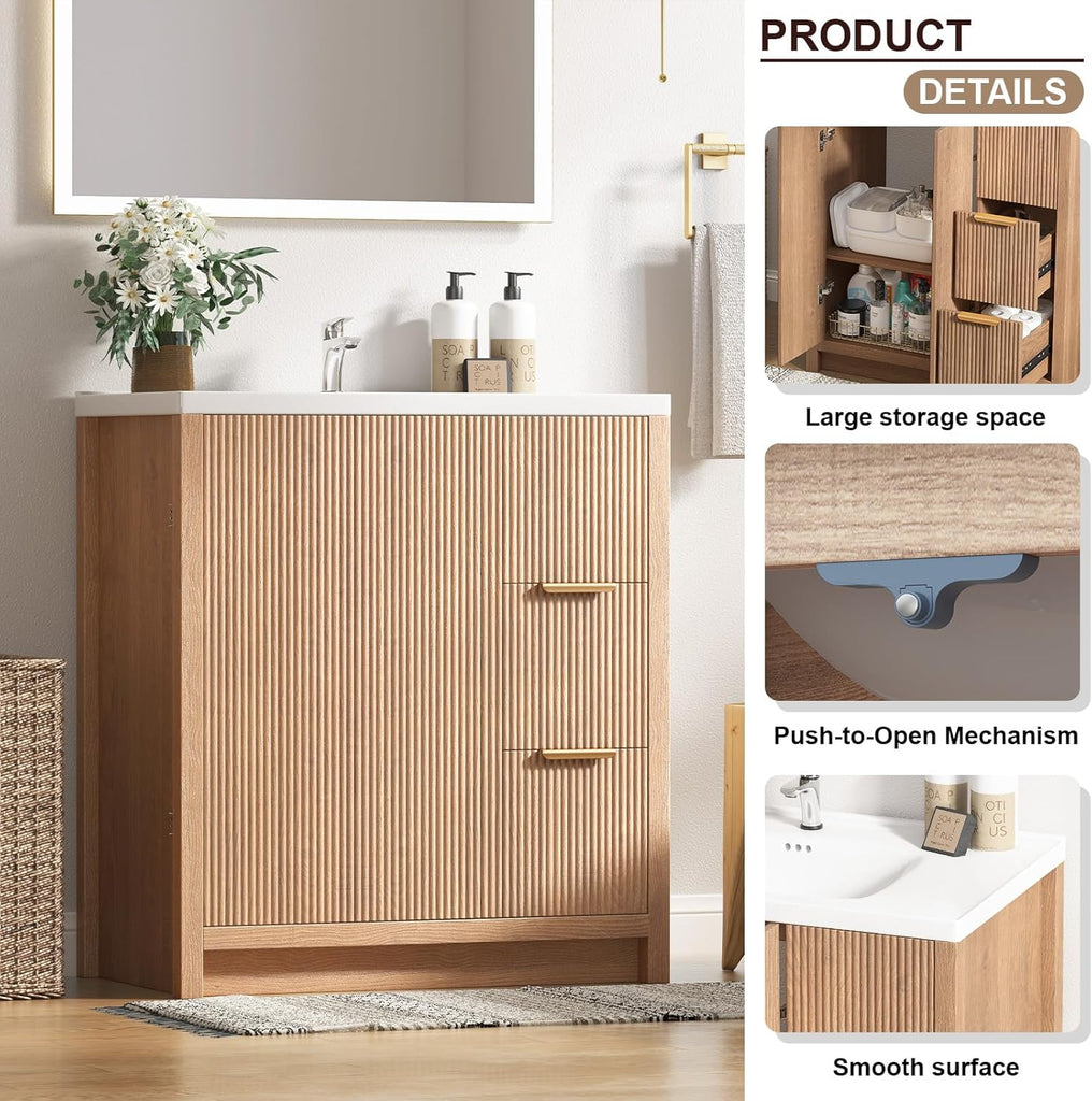 32" Bathroom Vanity with Sink, Free Standing Single Vanity Set with 2 Drawers & 2 Doors