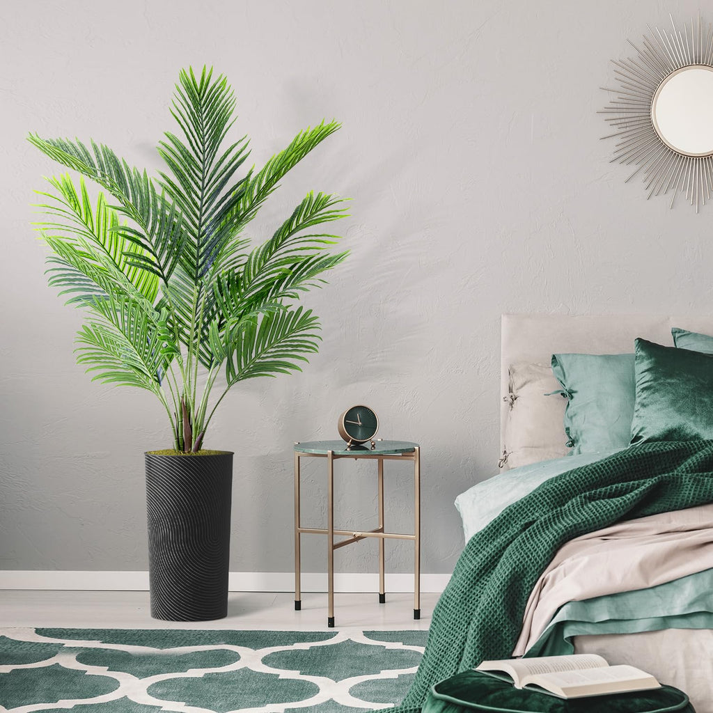 Artificial Tree in Geometric Spiral Pattern Planter, Fake Areca Tropical Palm Silk Tree for Indoor and Outdoor Home