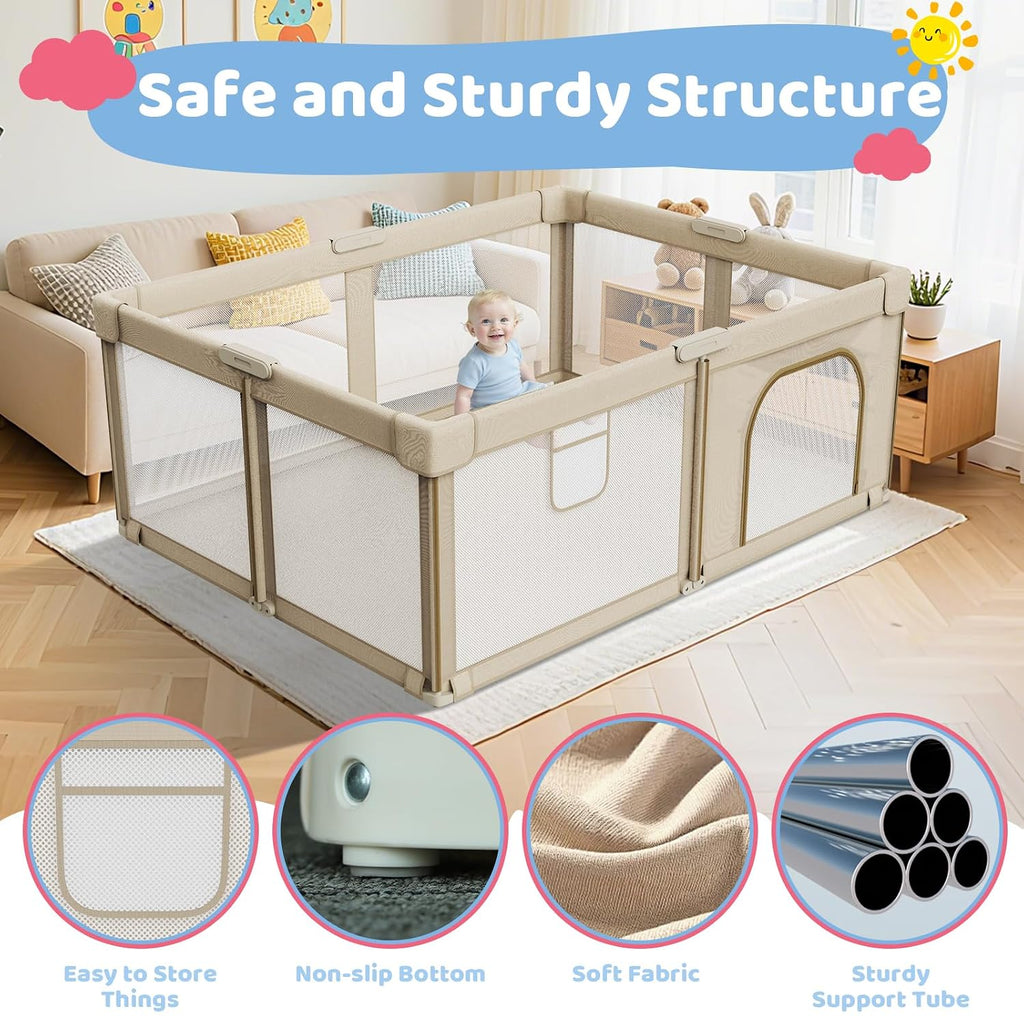 Foldable Baby Playpen 71"x59", Super Large Playpen for Babies and Toddlers | Portable Playpen, Breathable Mesh, No