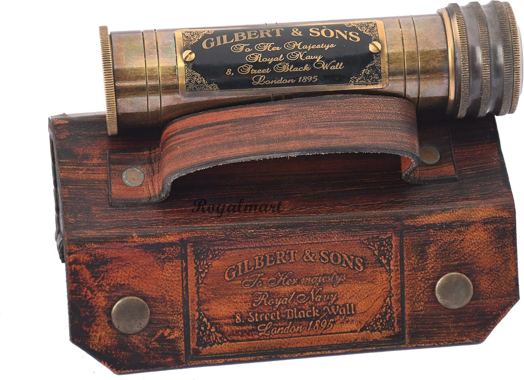 Handicrafts Handmade Brass Kaleidoscope with Leather Box - Vintage Look - Antique Finish - Kaleidoscope for Kids