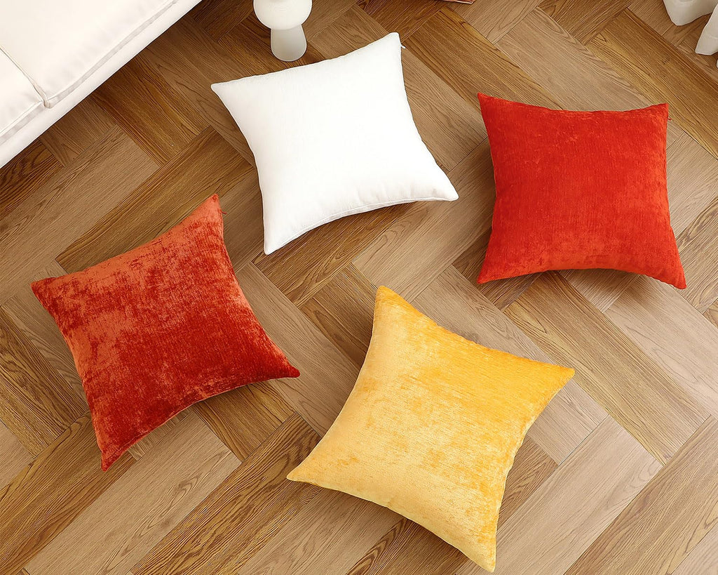 Terracotta Decorative Throw Pillow Covers Soft Chenille Comfy Solid Rust Couch Cushion Case Decor (Set of 1, 26 x 26