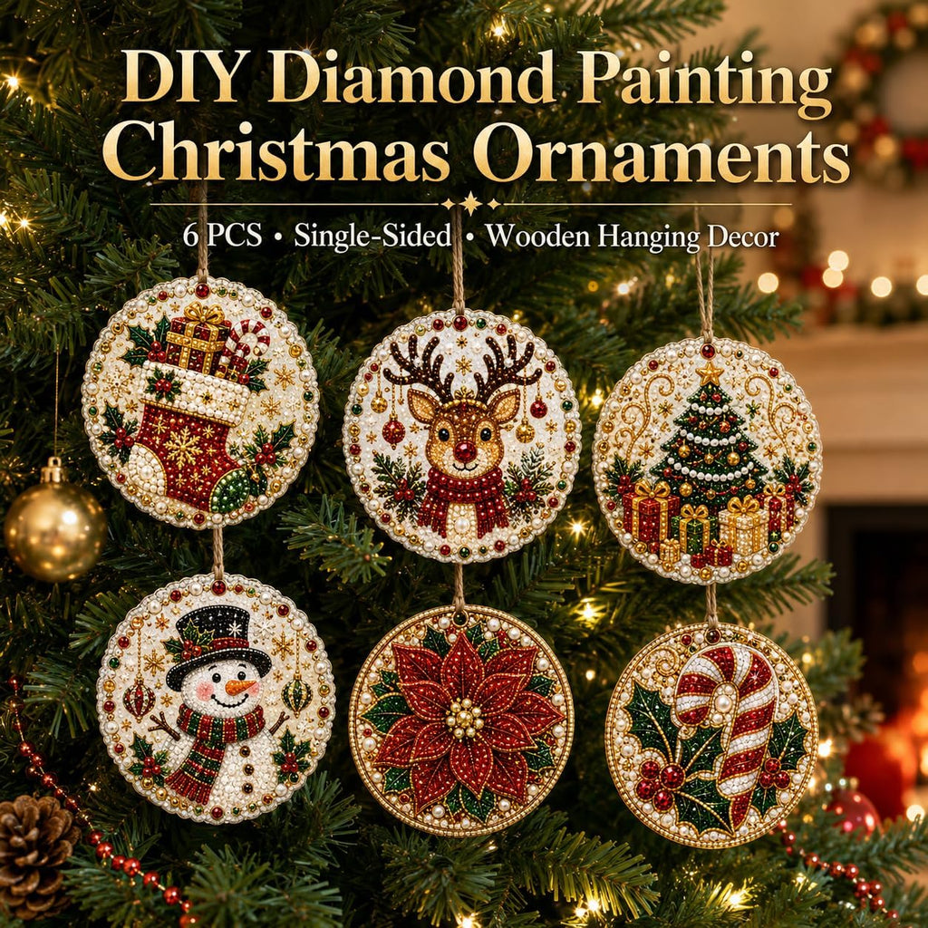 Christmas Wooden Ornaments DIY Pearl Diamond Painting Kit 11 - Set of 6