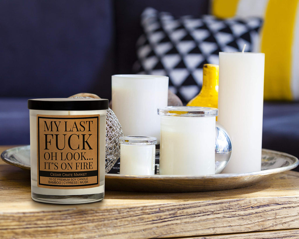 My Last Fuck Candle, Funny Sarcastic Adult Humor Gift, Bamboo Cypress Scented Premium Soy Candle for Stress Relief