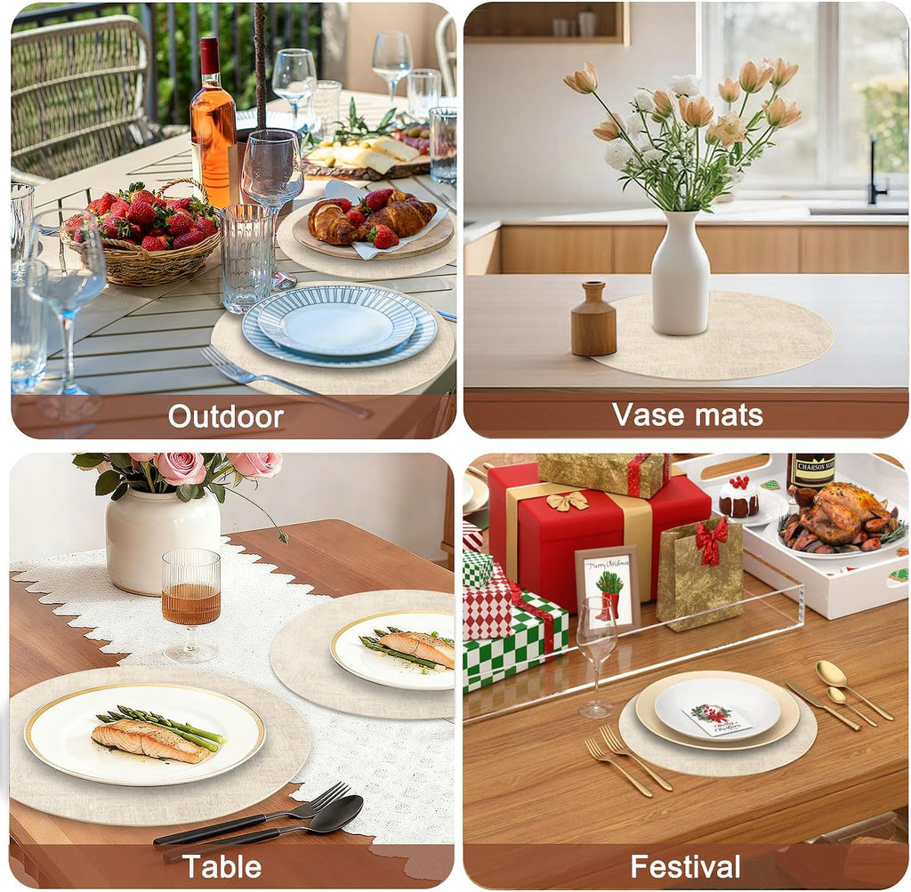 Round Faux Leather Placemats and Coasters, Reversible Heat Resistant Non-Slip Table Mats, Waterproof - Set of 6