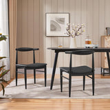 Dining Chairs Set of 2 Mid Century Modern Leather Dining Room Chairs with Armless Backrest & Metal Legs for Kitchen