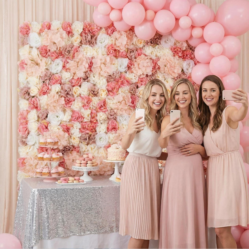 Flower Wall Backdrop 6 Panels 16×24 Inch - Blush Pink Rose
