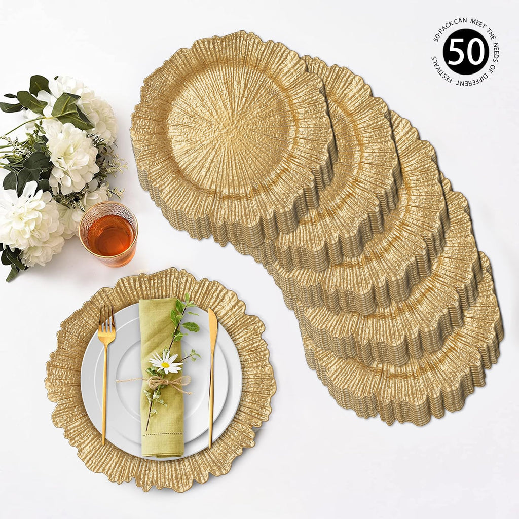 13" Set of 50, Round Reef Plate Chargers Bulk