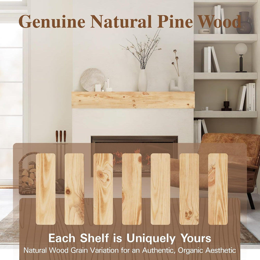 Handcrafted Wood Mantles for Over Fireplace - Wall Mounted Shelf - Floating for Living Room Decor - 72 Inch - Natural