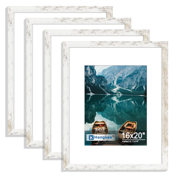 16x20 Frames Set of 4, 16 x 20 Distressed White Wood(Mat 11x14)