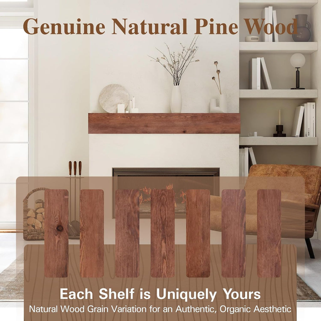 72 Inch Handcrafted Wood Mantles for Over Fireplace, Wall Mounted Shelf, Floating Mantel Shelf for Living Room Decor