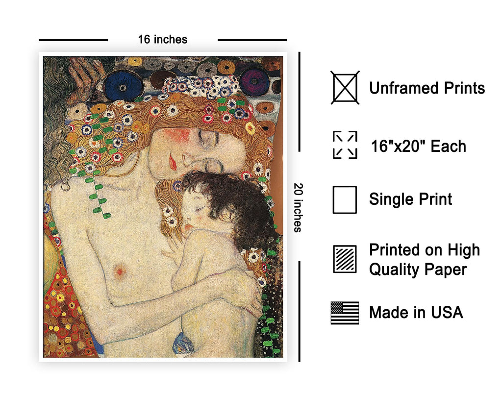 Art Vintage Gustav Klimt Poster - Retro The Three Ages of Woman Print - Mother & Child Art - Gift for Men & Women