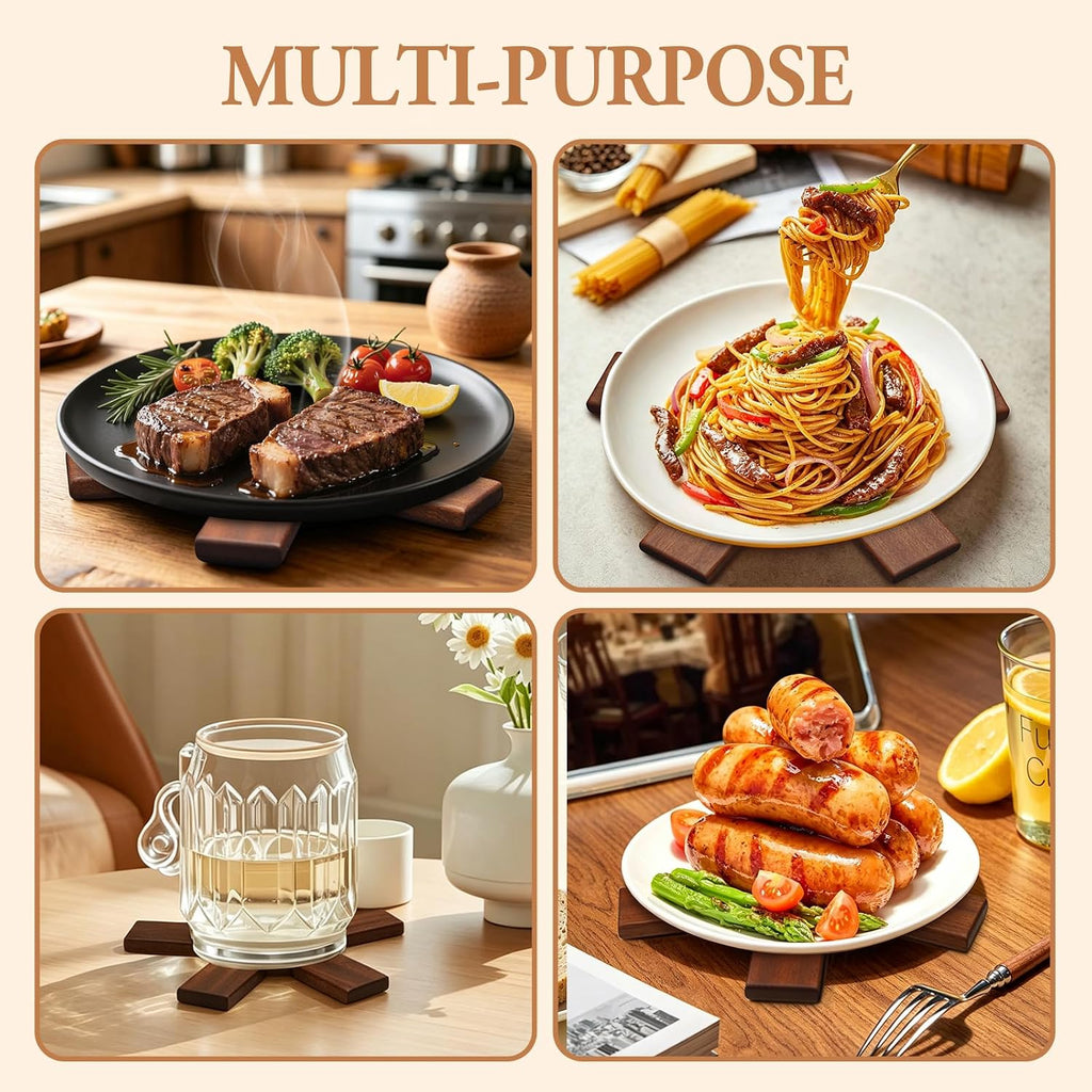 Square Wooden Trivet Set for Hot Dishes Sapele Wood Tree Shape Trivet Set