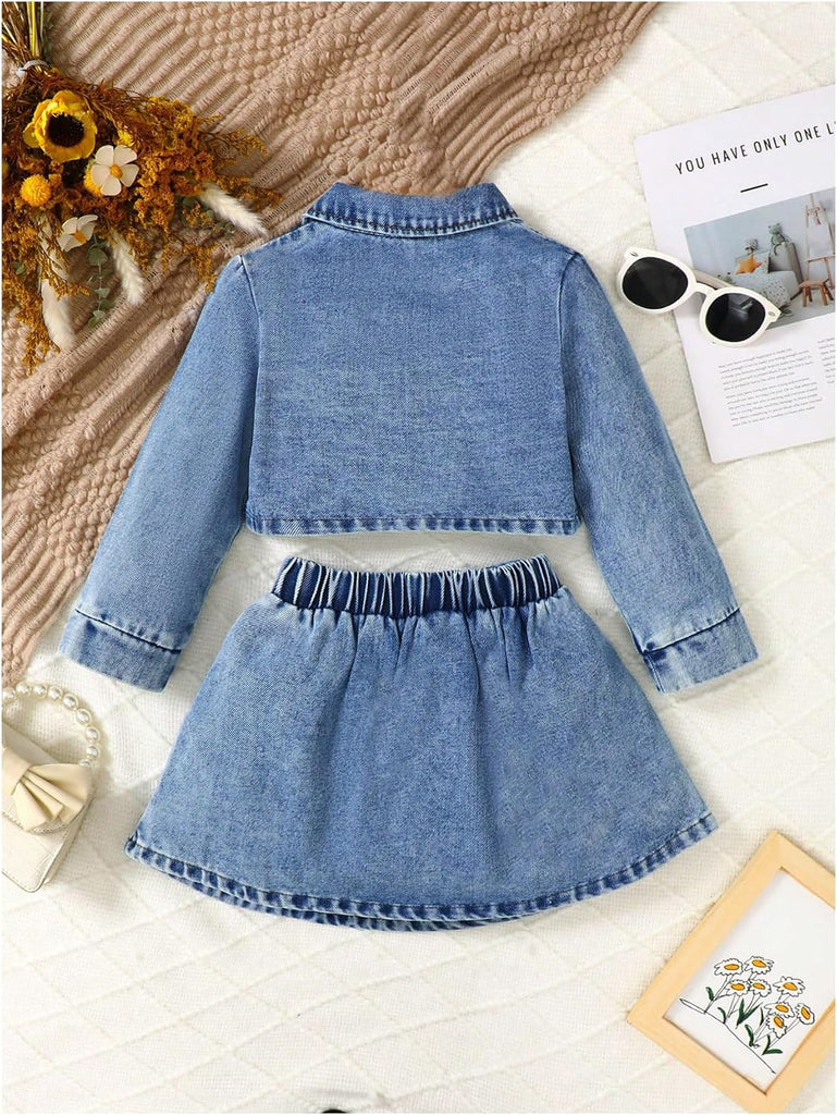 Toddler Baby Girl 2 Piece Cute Outfits Denim Jacket and Skirt