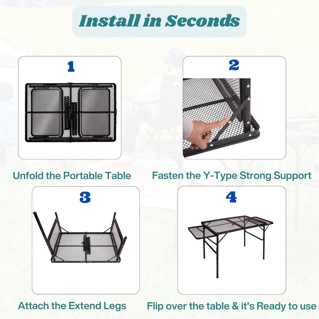 Folding Table w/ Carry Bag, Paper Towel Holder, Garbage Holder, Wing Panels, 3x2 FT Foldable Table for Portable