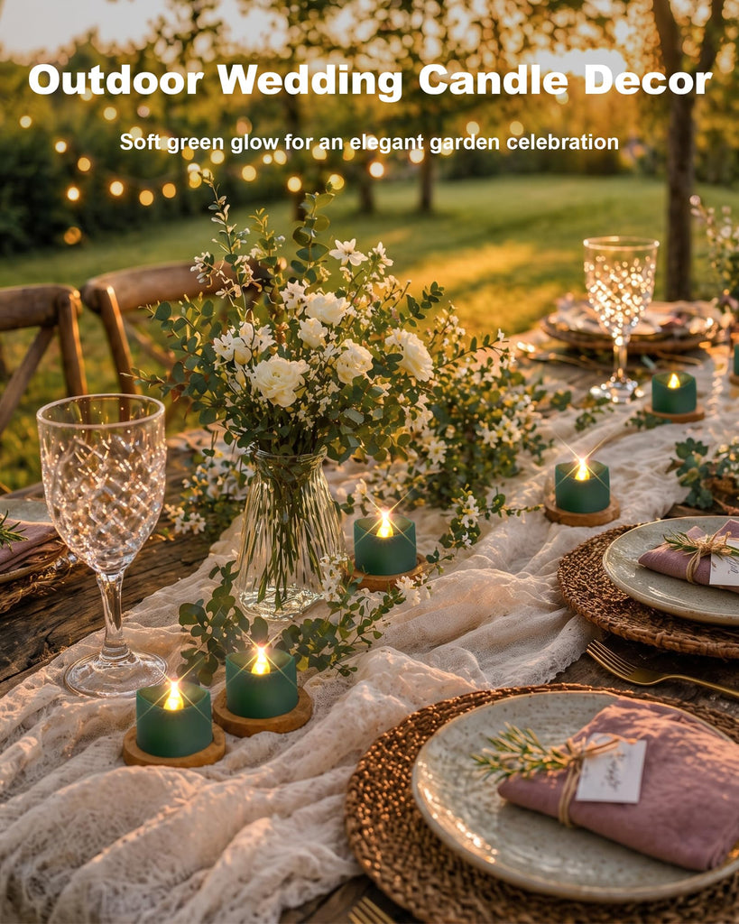 50-Pack Green Flameless Battery Tea Light Candles, 200+ Hours
