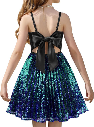 Girls Sequin Formal Dress Birthday Party Prom Tie Back Fancy Dresses