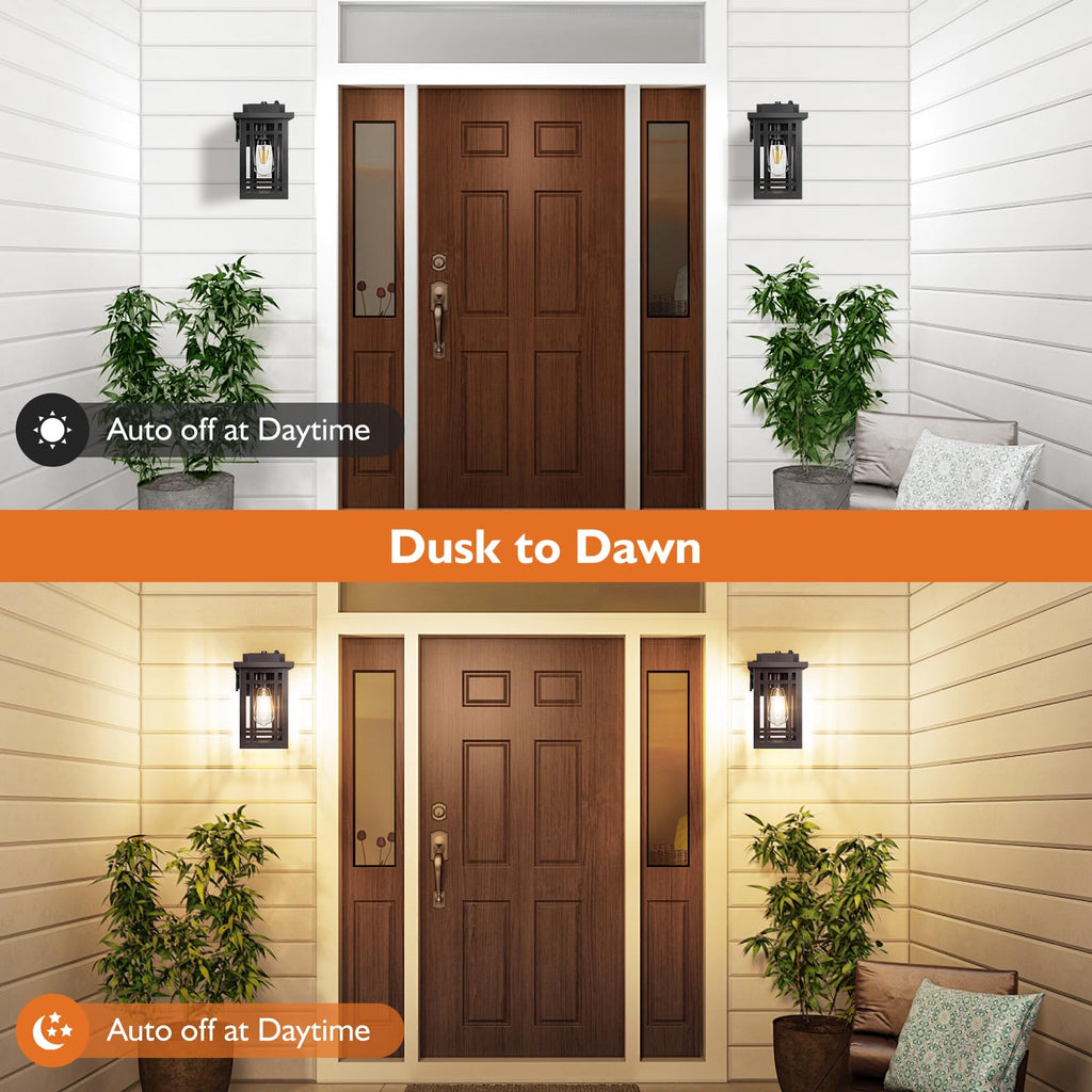 2-Pack Outdoor Porch Lights with Outlet, Dusk to Dawn Motion Modern Outdoor Wall Lights Exterior Lighting Fixtures