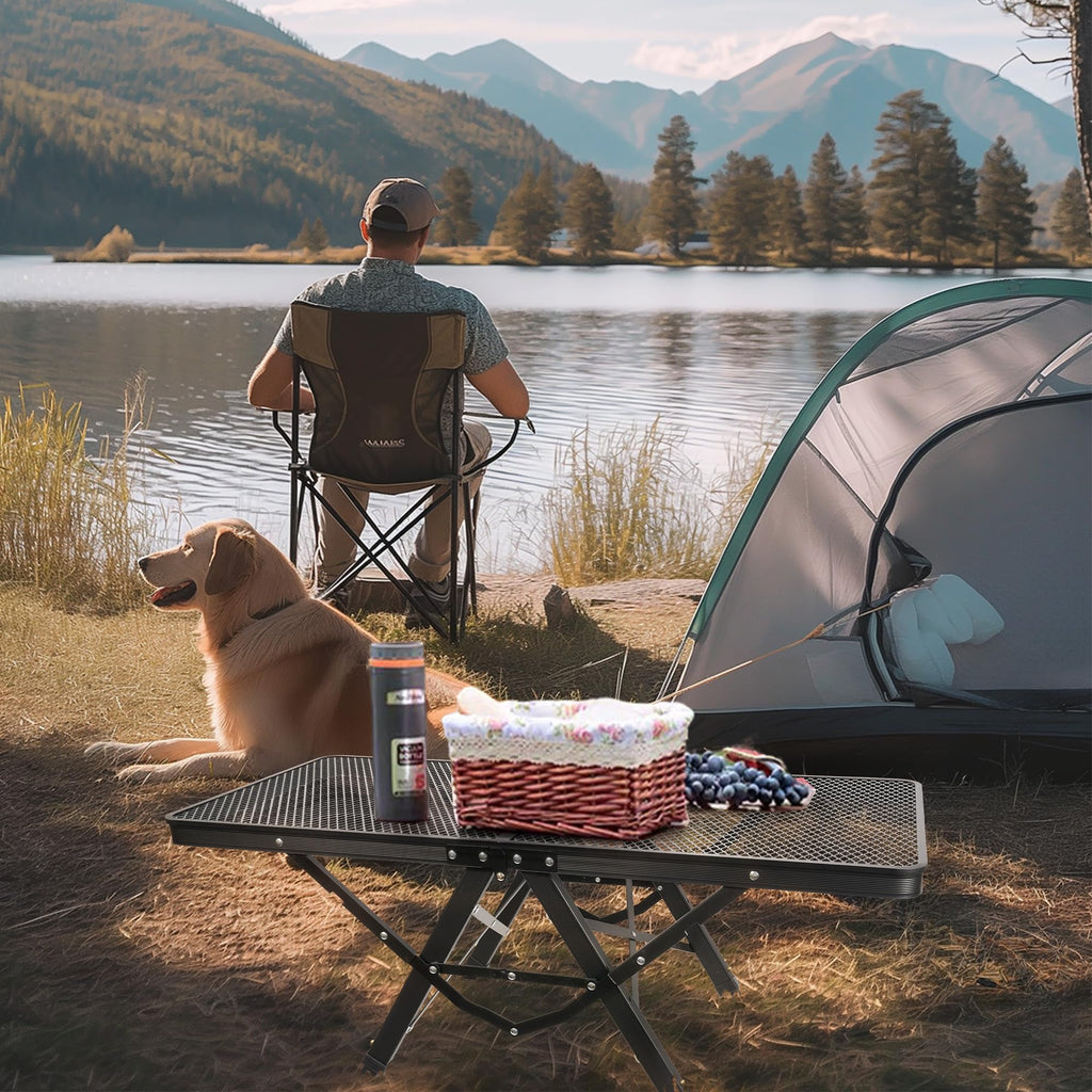 HPC DECOR Grill Table with Mesh Desktop, 200lbs 3Ft Portable Folding Table, Camping Table, Picnic Table, Height