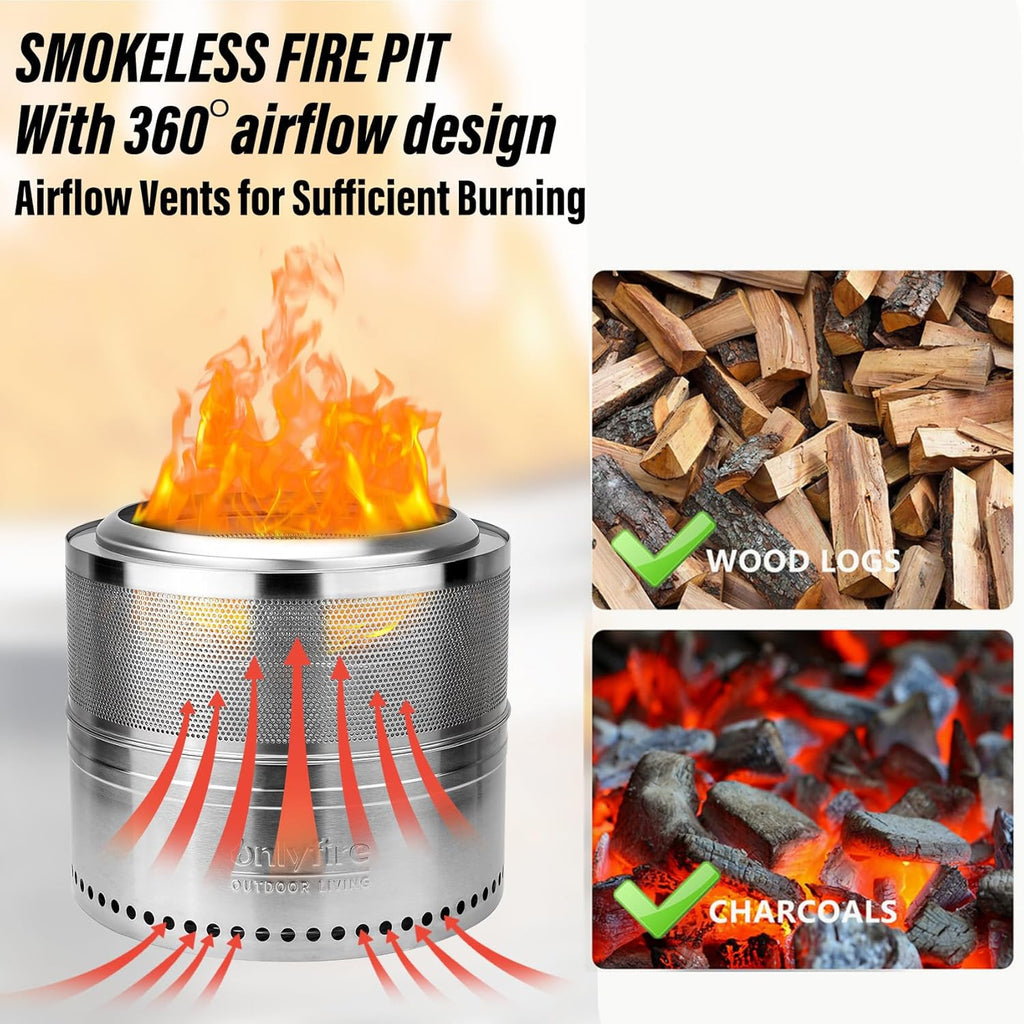 Wood Burning Fire Pit with Carrying Bag, 19.5” Detachable Portable Firepit for Camping Tailgating Patio Backyard