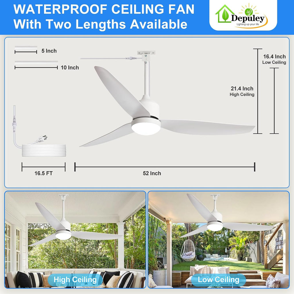 52 Inch White Waterproof Gazebo Fans with Lights Outdoor Hanging - Plug in Remote App Control for Patios Farmhouse Porch - 6 Speed Reversible DC Motor A101-B0F5WNQB9K