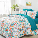 Boho Comforter Set Queen - 7 Pieces Bed in a Bag Floral Medallions Design, Bohemian Comforter Set with Sheets