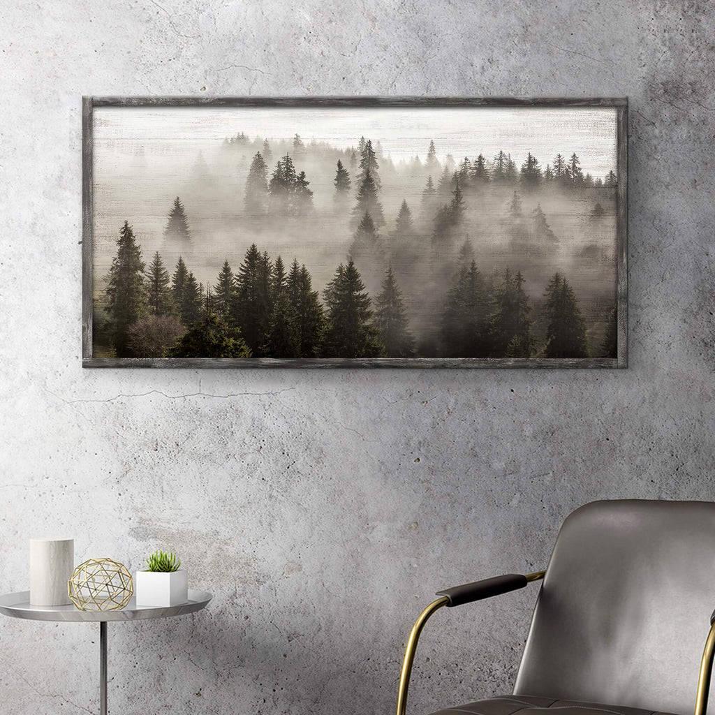 Foggy Forest Scenery Wooden Framed Wall Art, 40x20 Inch