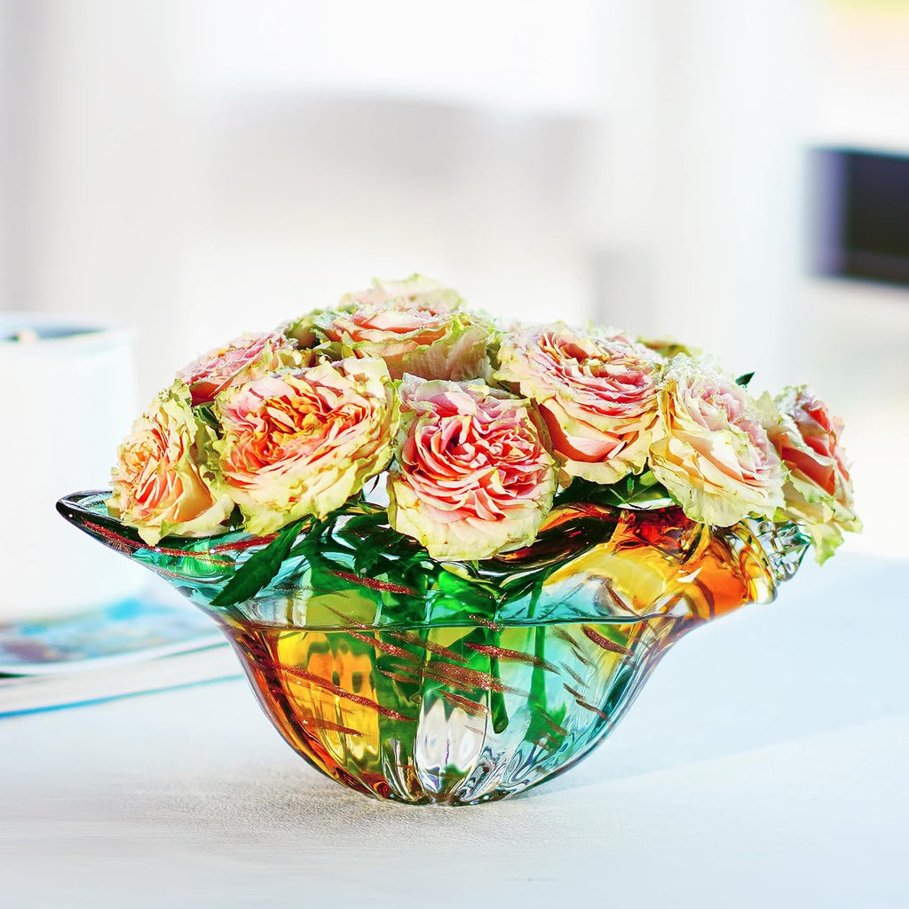 9 Inch Blown Glass Shell Vase,Handmade Seashell Potpourri Holder