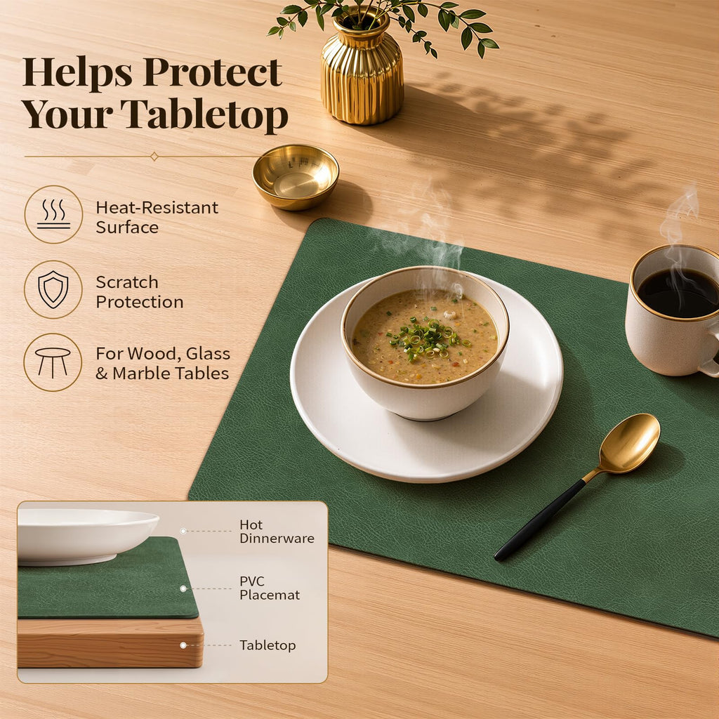 Vinyl Heat Resistant Placemats Set of 8, Forest Green
