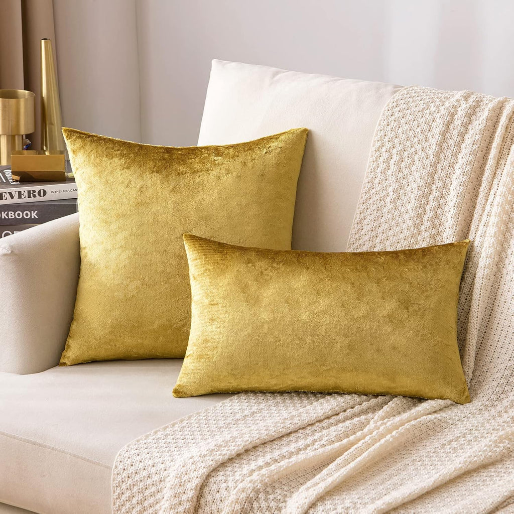 Velvet Throw Pillow Covers 18x18 Inch, Pack of 2 - Golden, Super Soft Decorative Square Cushion Cases Modern Luxury