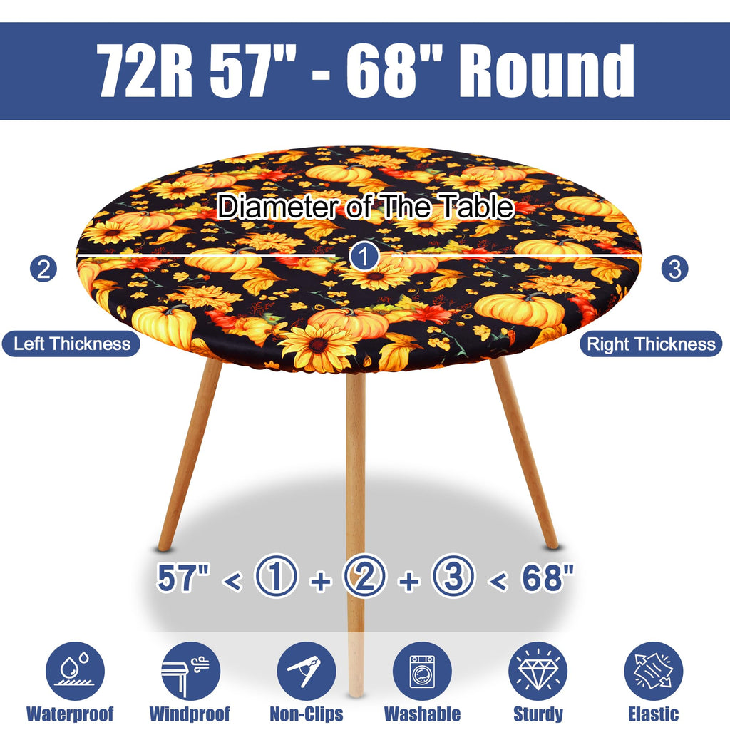 Round Spandex Thanksgiving Fitted Tablecloth for 57"-68" Tables