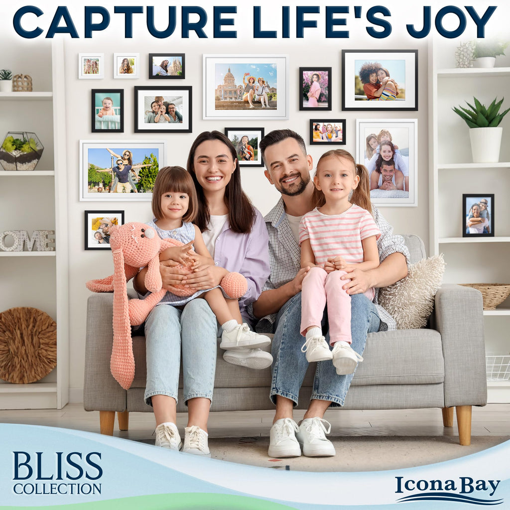5x7 Picture Frames - Black, 12 Pack - Modern Style Engineered Wood Frames - Table Top or Wall Mount - Bliss Collection